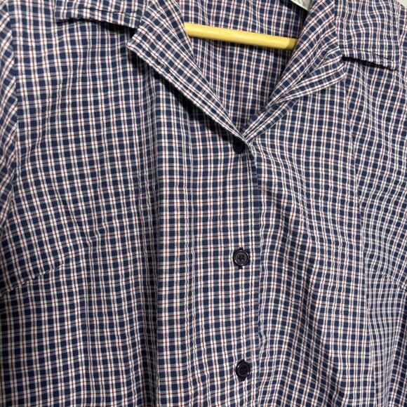 Vtg Red Blue Check Button Blouse Collared Short Sleeve Top L | True Summer - Picture 7 of 7